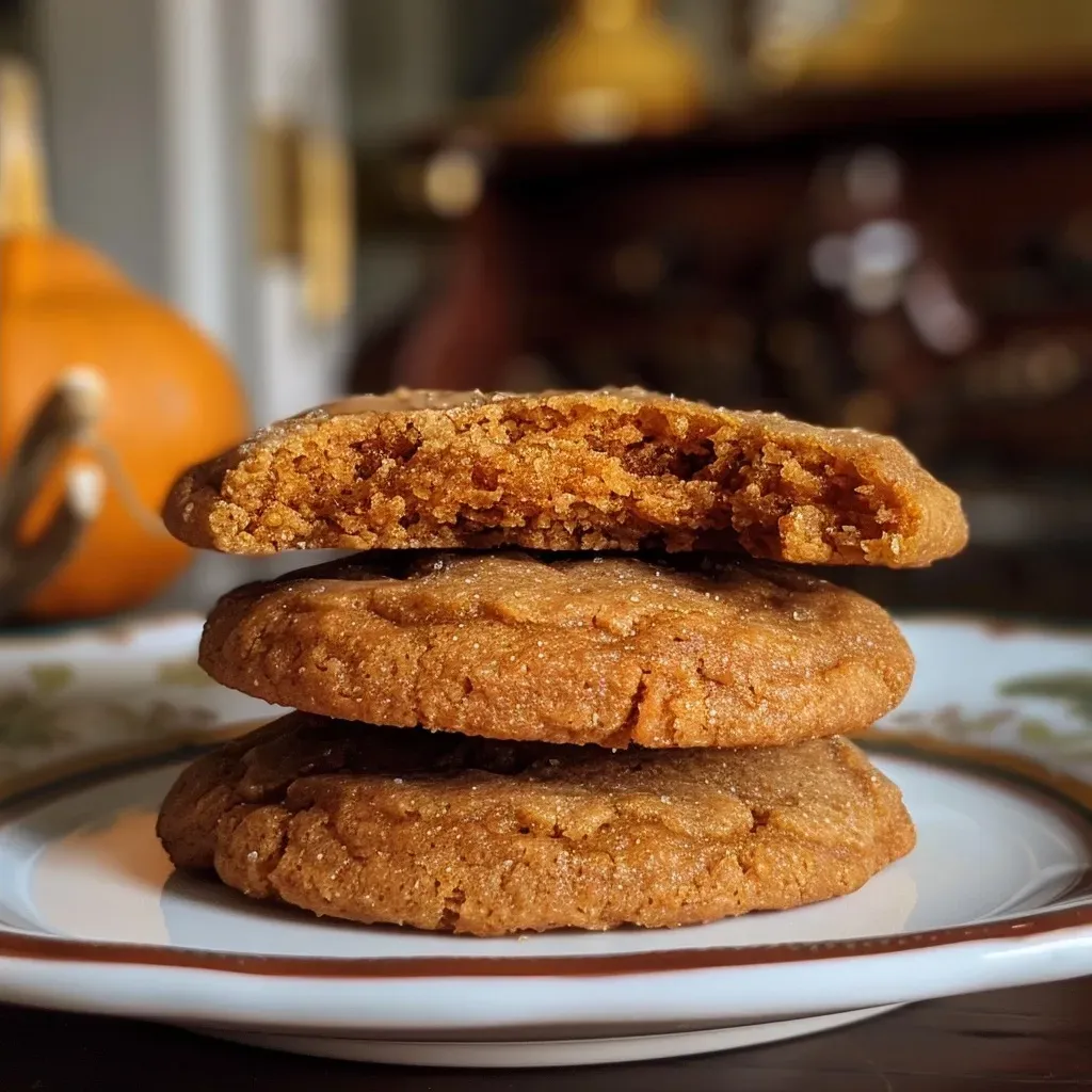 Juicy, freshly baked pumpkin cookies displayed on a rustic surface.