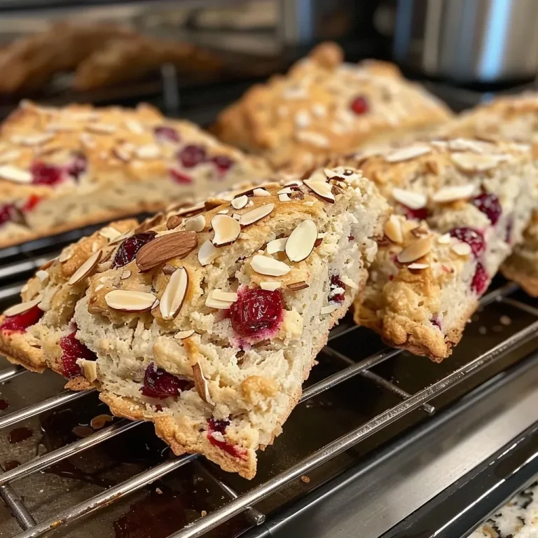 A Taste of Comfort: How Cranberry Almond Scones Can Brighten Your Morning A close-up side view of a cranberry almond scone, showcasing its golden-brown crust and visible cranberries and almonds.