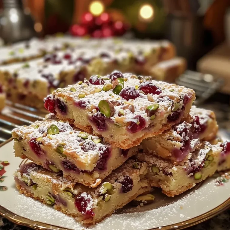 A Sweet Symphony: The Cranberry Pistachio Shortbread That Elevates Every Gathering A close-up side view of golden-brown cranberry pistachio shortbread cookies stacked on a plate.