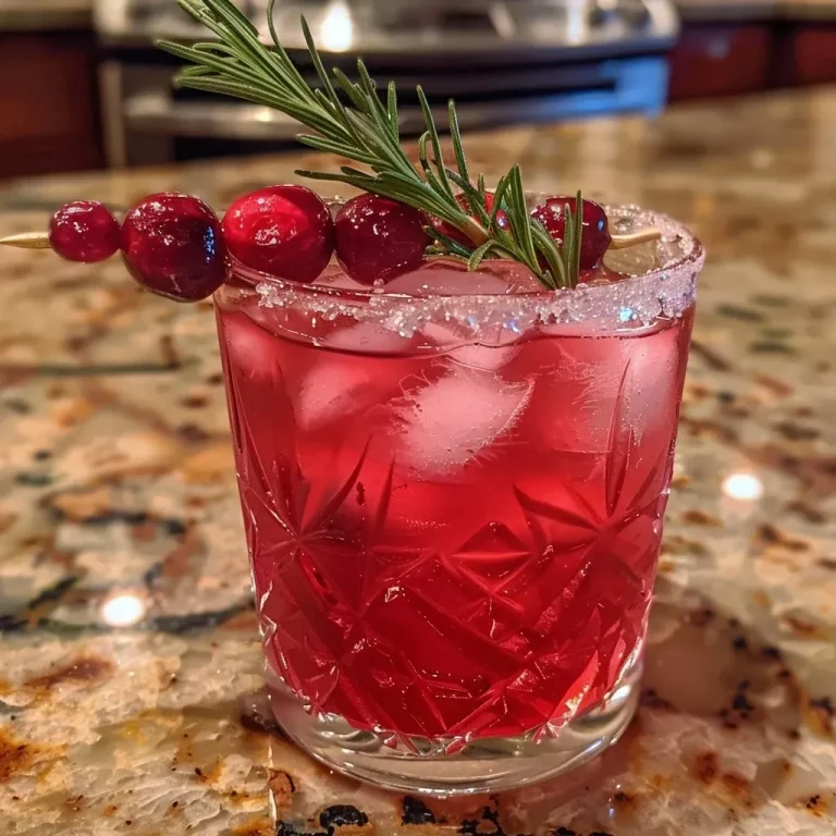 A Festive Cranberry Spritz Mocktail to Brighten Your Gatherings Close-up of a vibrant cranberry spritz mocktail garnished with sugared cranberries and rosemary.