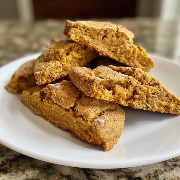 Harvest Mornings: The Joy of Baking Easy Pumpkin Scones Together Close-up view of golden-brown pumpkin scones with a flaky texture.