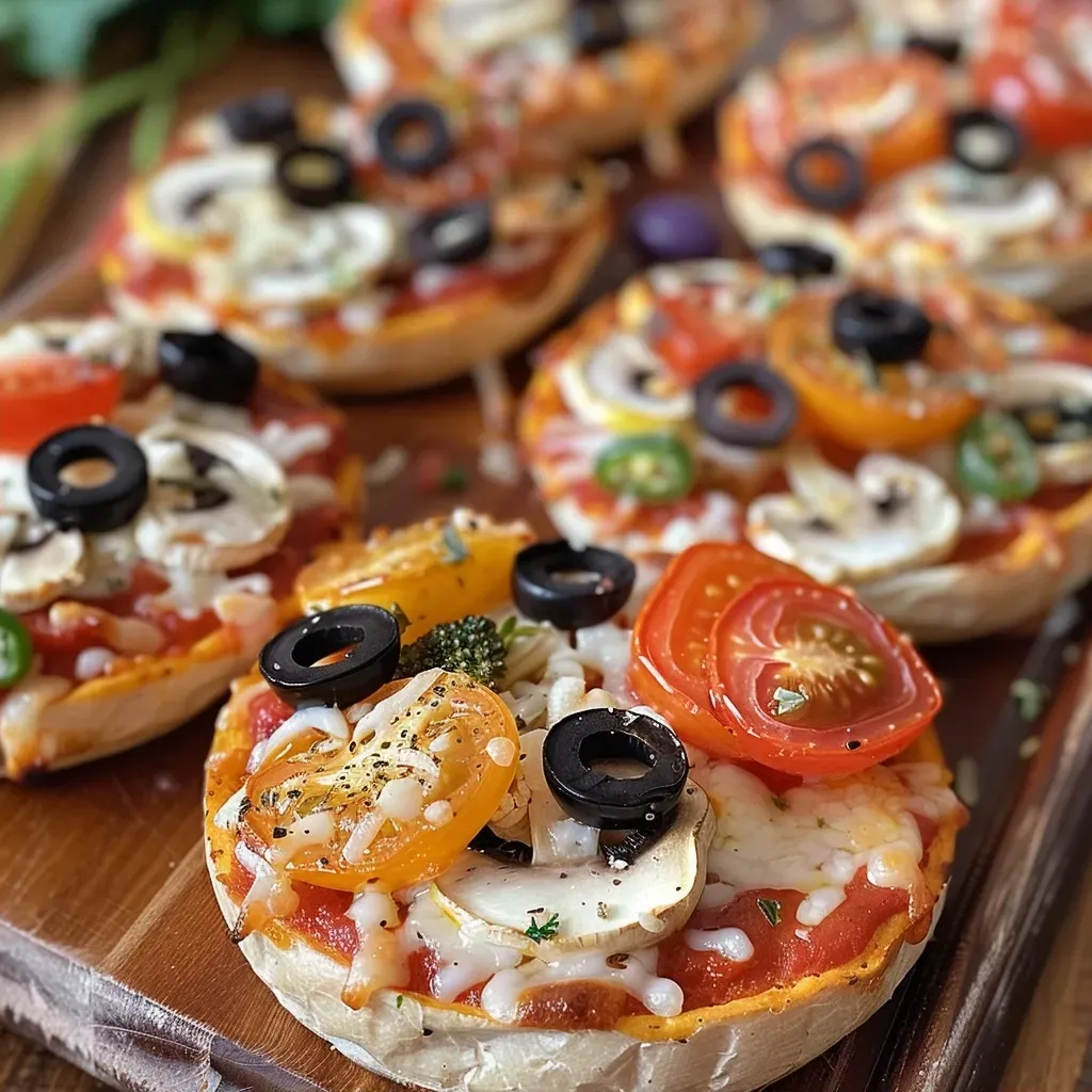 Side view of a Funny Face Pizza featuring toppings shaped like facial features including olives and tomatoes.