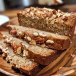 Close-up side view of a loaf of ginger pear bread with a golden brown crust.