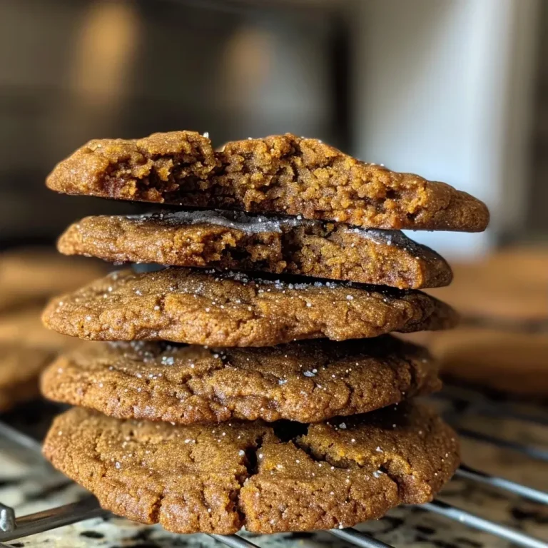 Close-up view of gluten-free pumpkin molasses cookies stacked on a wooden surface.