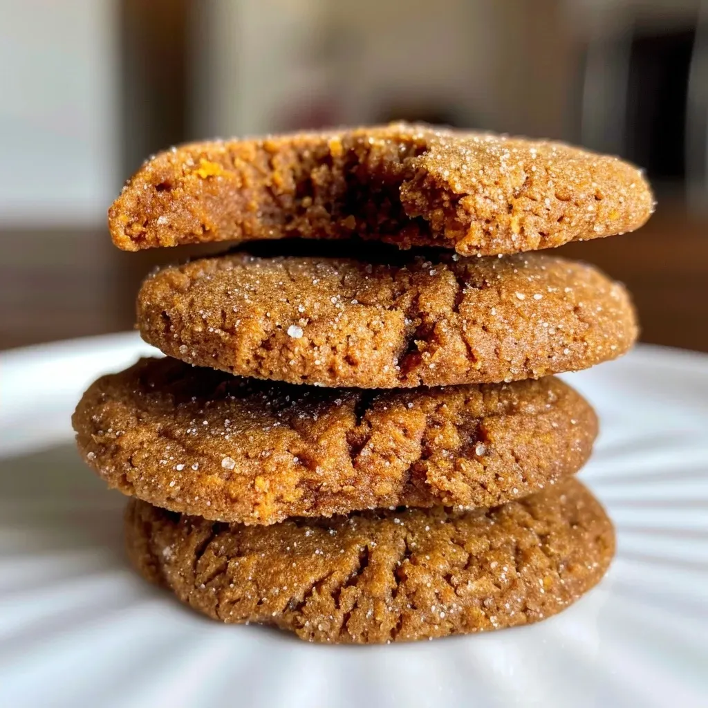 Side view of a chewy pumpkin molasses cookie showcasing its moist texture.