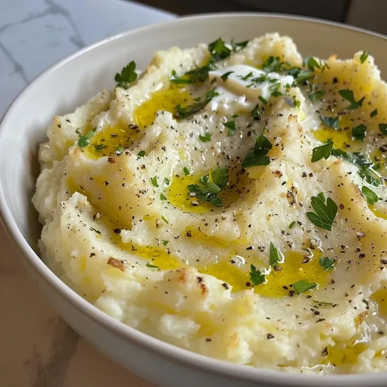 Creamy Greek Yogurt Mashed Potatoes: A Mediterranean Twist on Comfort Food Close-up view of creamy Greek Yogurt Mashed Potatoes garnished with parsley.
