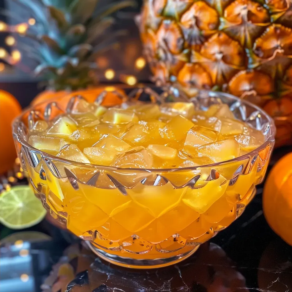 A spooky punch bowl containing a mix of green and yellow liquids with floating lime sherbet and dry ice.