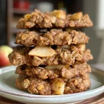 Close-up view of Healthy Apple Pie Oatmeal Cookies, showcasing their chewy texture and golden-brown color.