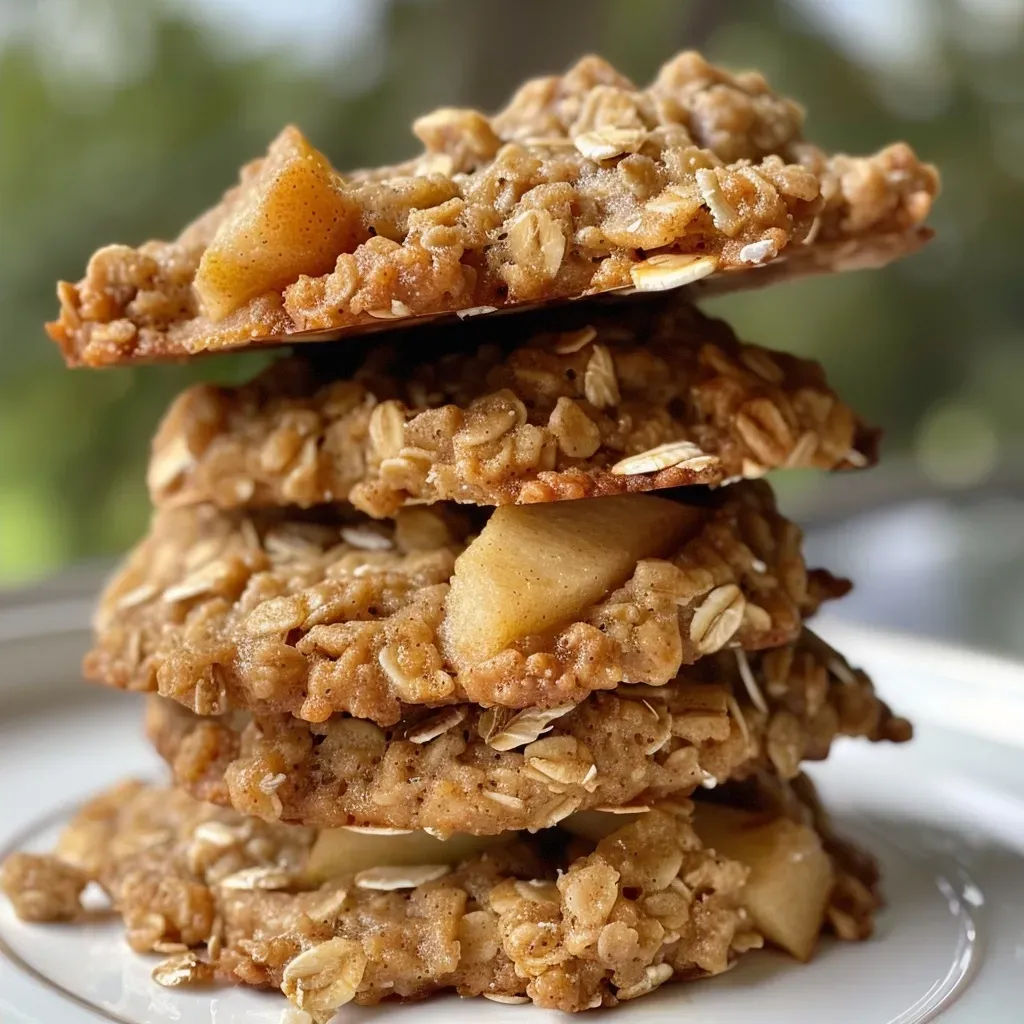 Side view of delicious Healthy Apple Pie Oatmeal Cookies with visible chunks of diced apples and a sprinkle of cinnamon.