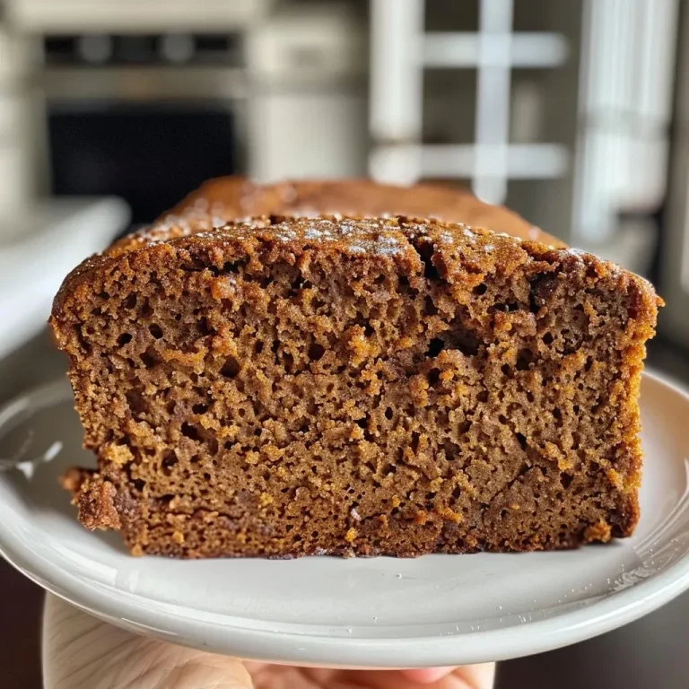 Side view of a healthy gingerbread loaf on a wooden surface.