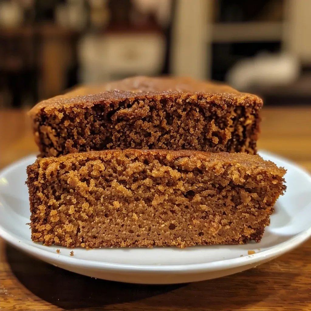 Close-up of a moist gingerbread loaf with a golden crust.