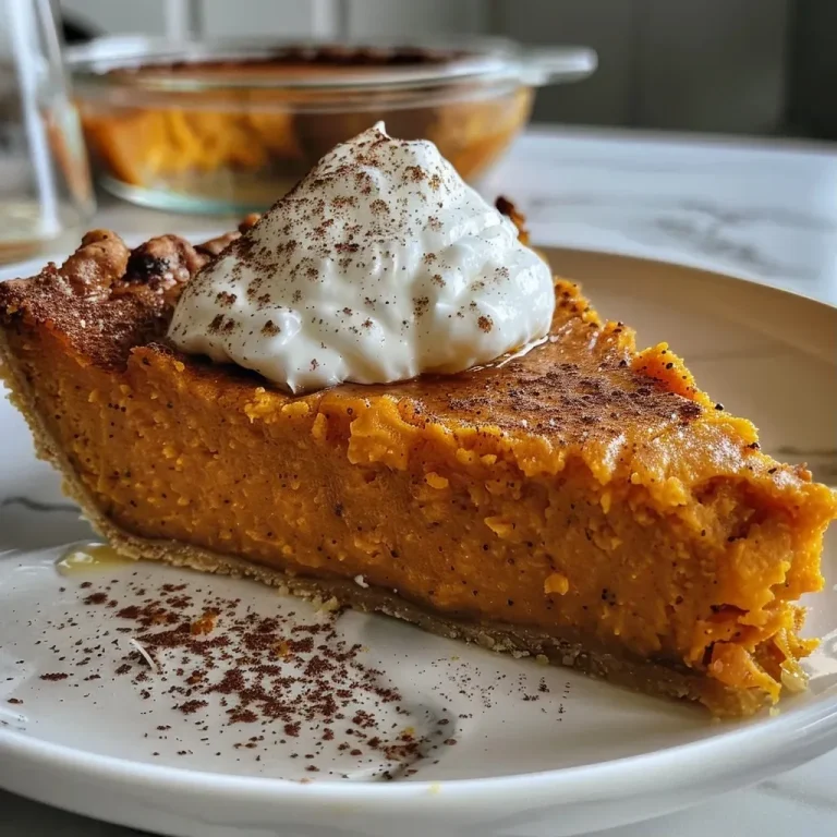 A Slice of Comfort: The Sweet Potato Pie That Nourishes the Soul Close-up of a slice of Healthy High Protein Sweet Potato Pie, highlighting its creamy texture and vibrant orange color.