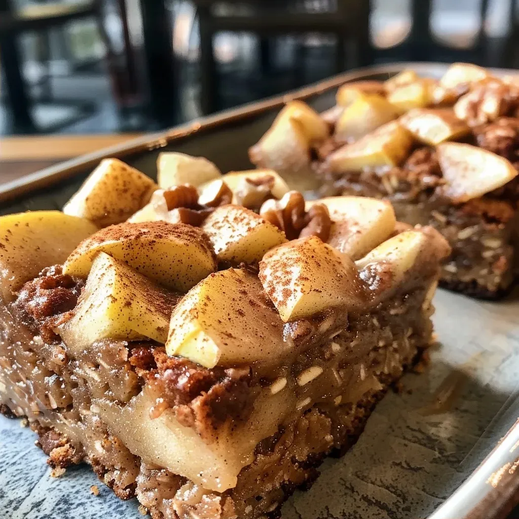 Side view of a High Protein Apple Cinnamon Bake, showcasing chunks of apple and a crispy texture.