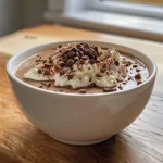 Close-up view of a creamy High-Protein Hot Cocoa Dip, showing its smooth texture and rich chocolate color.