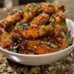 Juicy Honey Garlic Soy Chicken Wings arranged on a plate, glistening with sauce.
