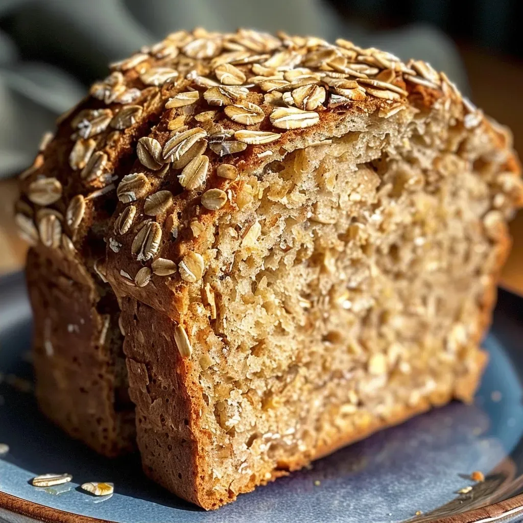Golden-brown Honey Oat Bread loaf with visible rolled oats on the crust.