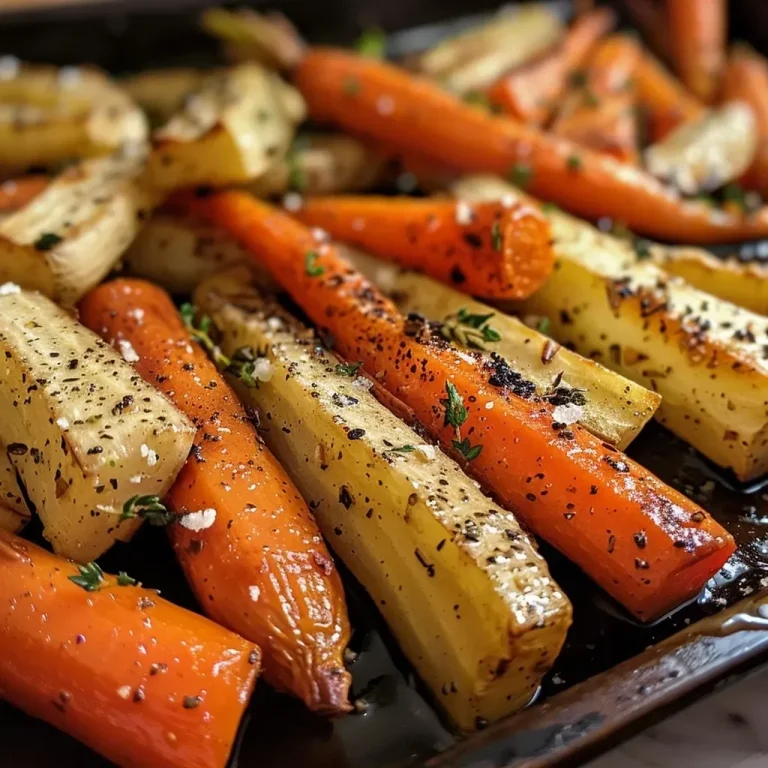 Sweet Harmony: The Honey Roasted Carrots and Parsnips That Brighten Any Table Close-up view of honey roasted carrots and parsnips glistening with a golden glaze.