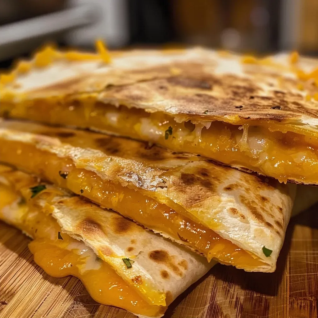 Side view of golden-brown cheese quesadillas carved like Jack-o-lanterns on a wooden board.