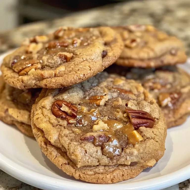 Decadent Delights: The Loaded Butterscotch Toffee Pecan Cookies That Steal the Show Close-up of loaded butterscotch toffee pecan cookies with a golden-brown exterior.