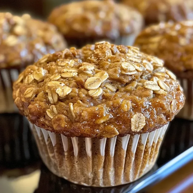 A side view of freshly baked Maple Brown Sugar Oatmeal Muffins, showing a golden-brown top and a moist interior texture.