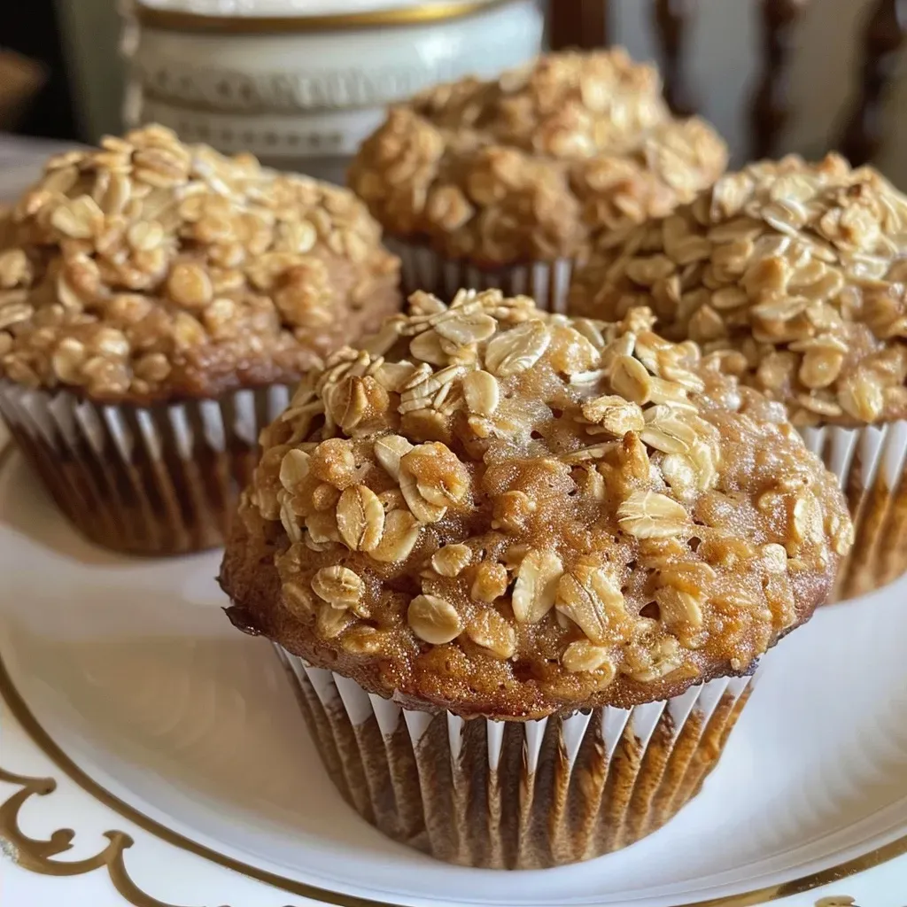 Close-up image of Maple Brown Sugar Oatmeal Muffins, highlighting their rich color and delicious crumb.