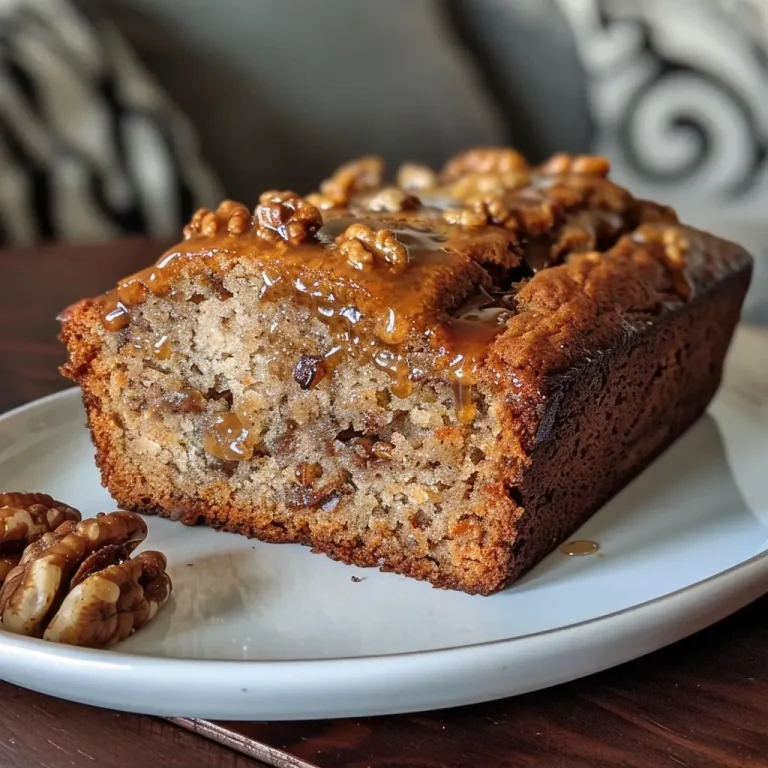 A Slice of Joy: Unveiling the Magic of Maple Glazed Banana Walnut Bread Close-up view of Maple Glazed Banana Walnut Bread with a glossy maple glaze.