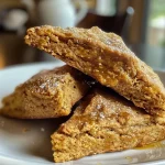 Close-up view of golden-brown Maple Pumpkin Scones with a soft texture.