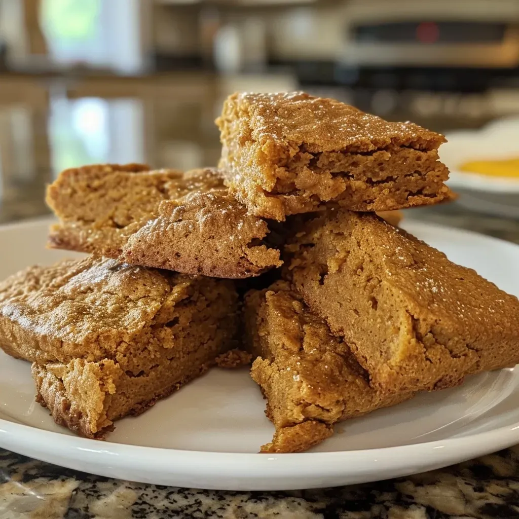 Side view of freshly baked Maple Pumpkin Scones, showcasing their flaky layers.