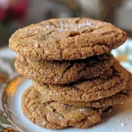 A close-up side view of freshly baked Molasses Crinkle Cookies with a glossy surface.