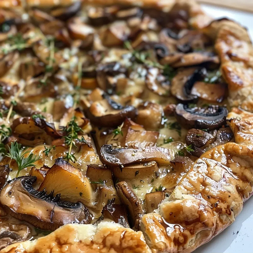 Side view of a delicious mushroom galette showcasing its savory filling.