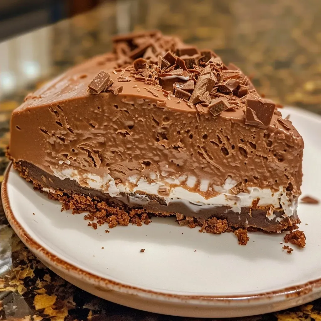 Side view of a slice of No-Bake Nutella Cheesecake showcasing its rich layers.