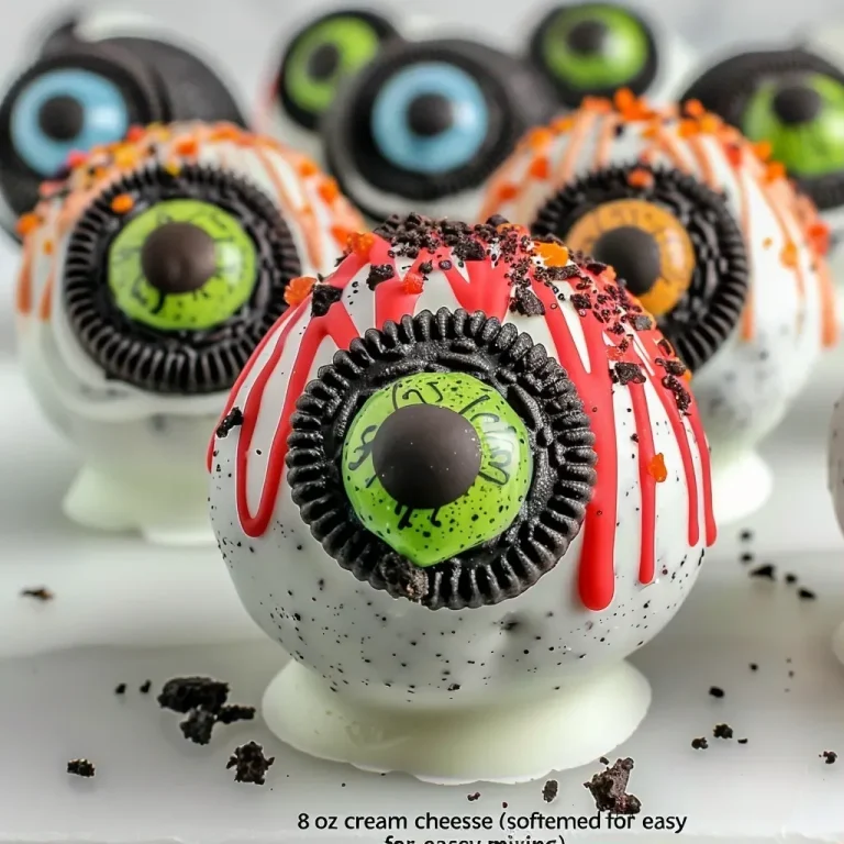Spooktacular Oreo Ball Eyeball Truffles: A Sweet Halloween Delight Close-up of a Halloween truffle shaped like an eyeball with colorful details.