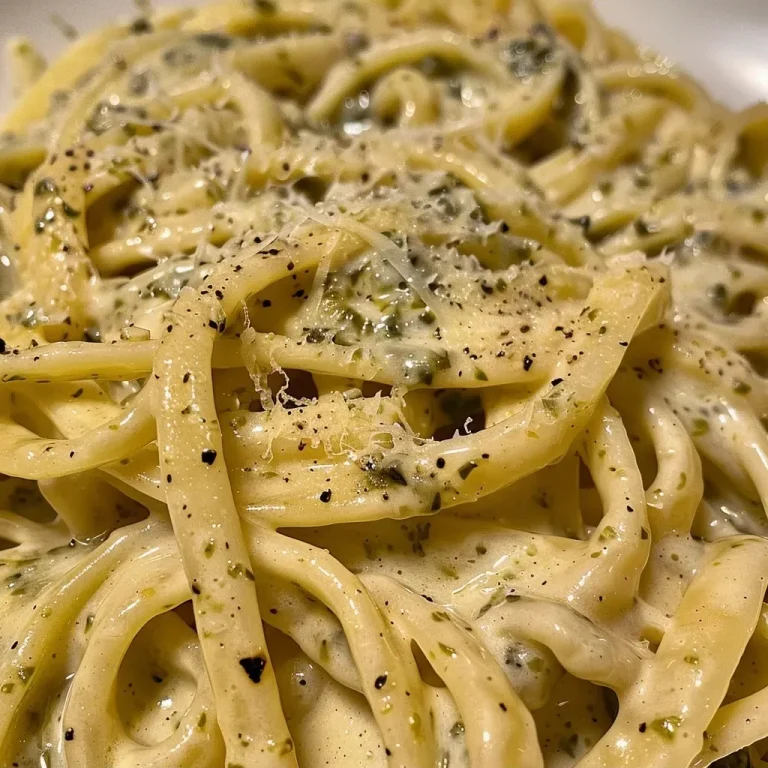 Creamy Pesto Sauce in a white bowl with fresh basil.