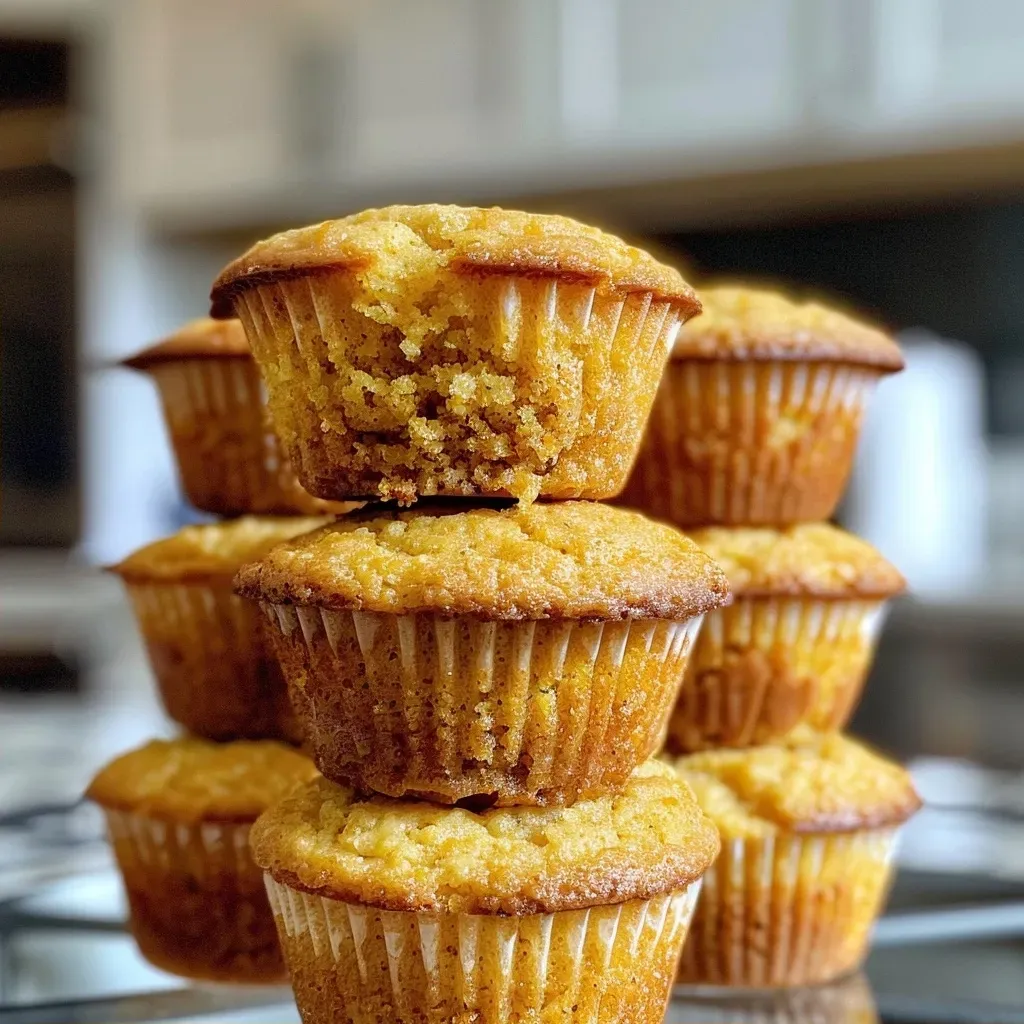 Side view of fluffy Protein Cornbread Muffins showcasing their moist interior.