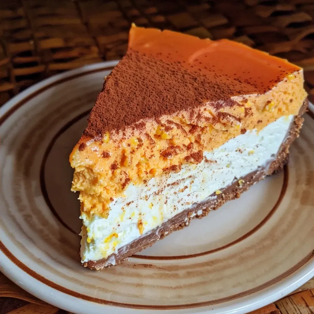 A slice of protein-rich cheesecake with an orange and yellow candy corn topping, displayed on a white plate.