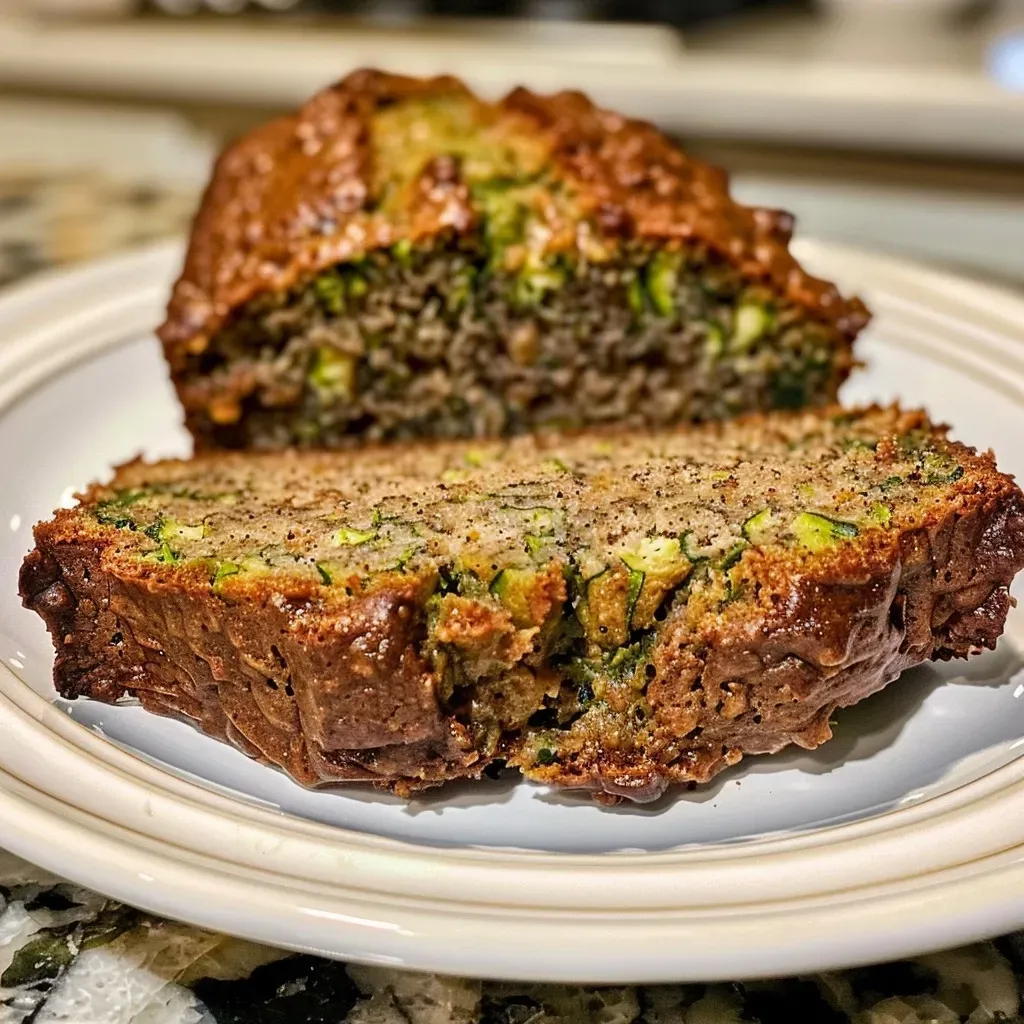 Side angle of Protein Zucchini Bread showcasing its texture and rich, inviting color.
