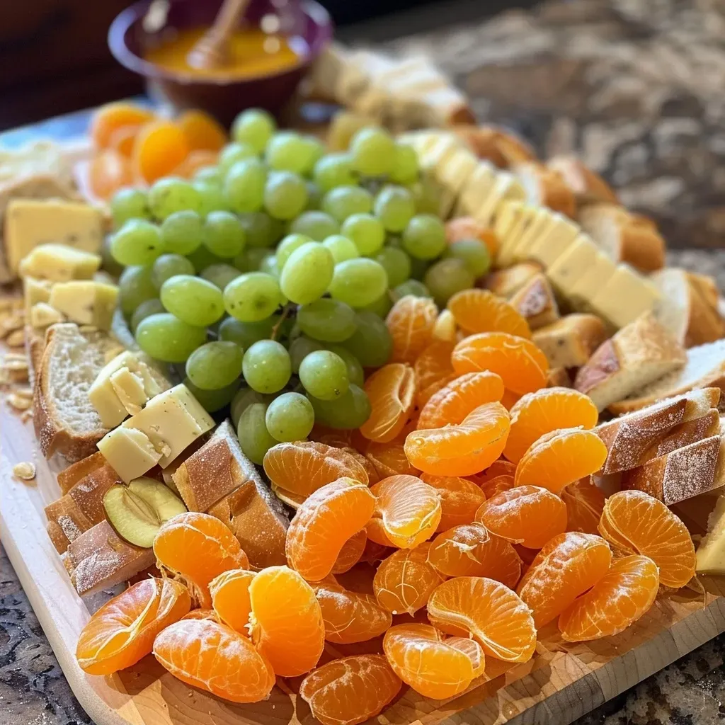 Side view of a vibrant pumpkin board with assorted cheeses and garnishes.