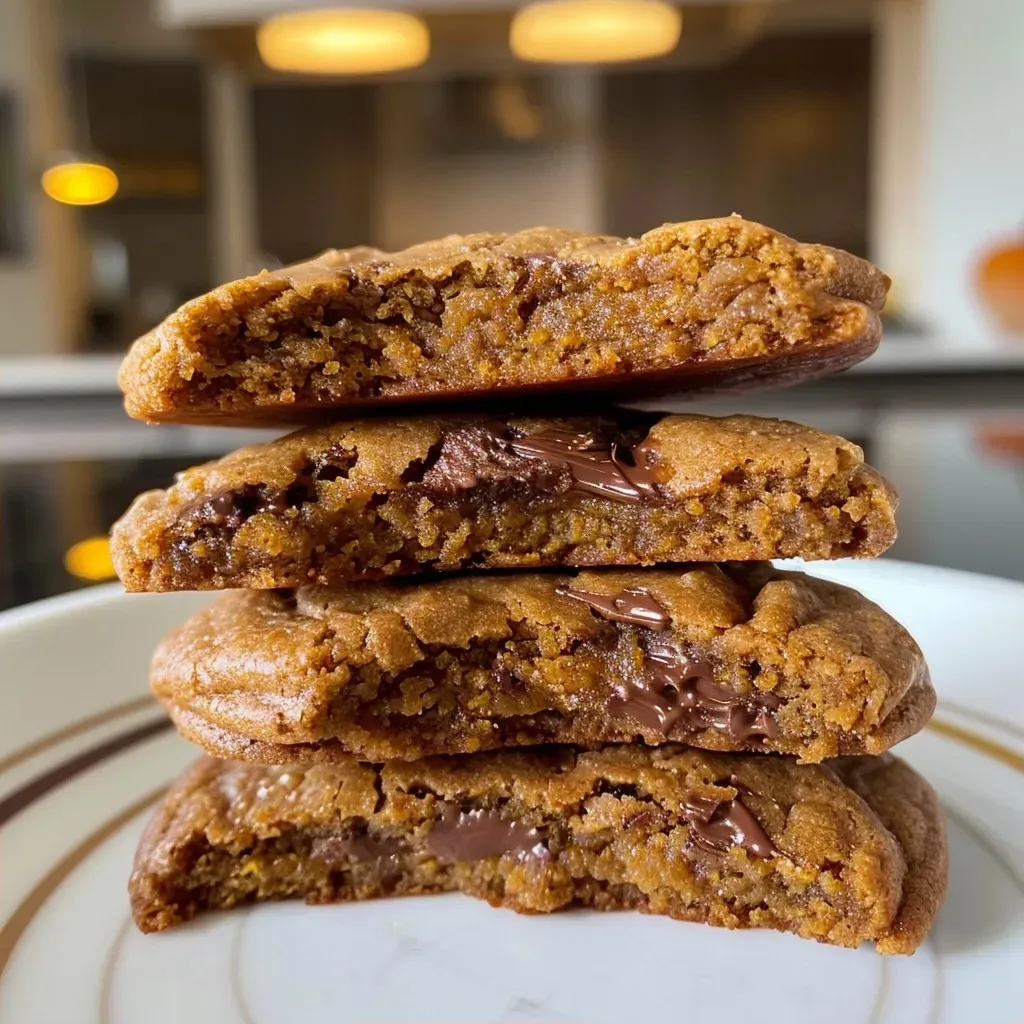 Side view of a soft and chewy Pumpkin Brown Butter Cookie, highlighting its texture.