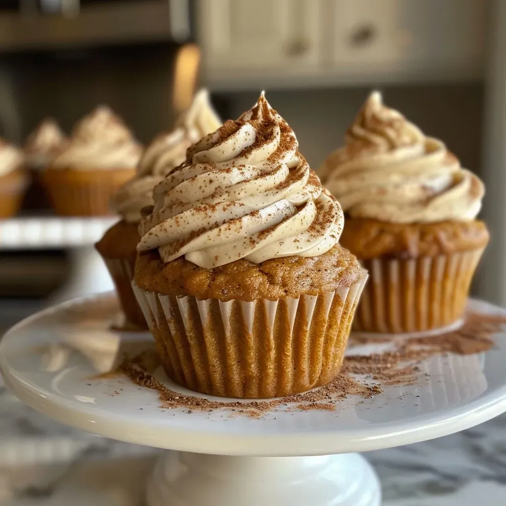 Juicy, delicious pumpkin chai cupcakes arranged beautifully on a plate.