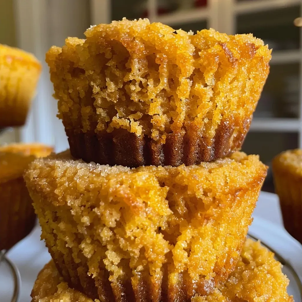 Close-up shot of pumpkin cornbread muffins showcasing their fluffy texture.