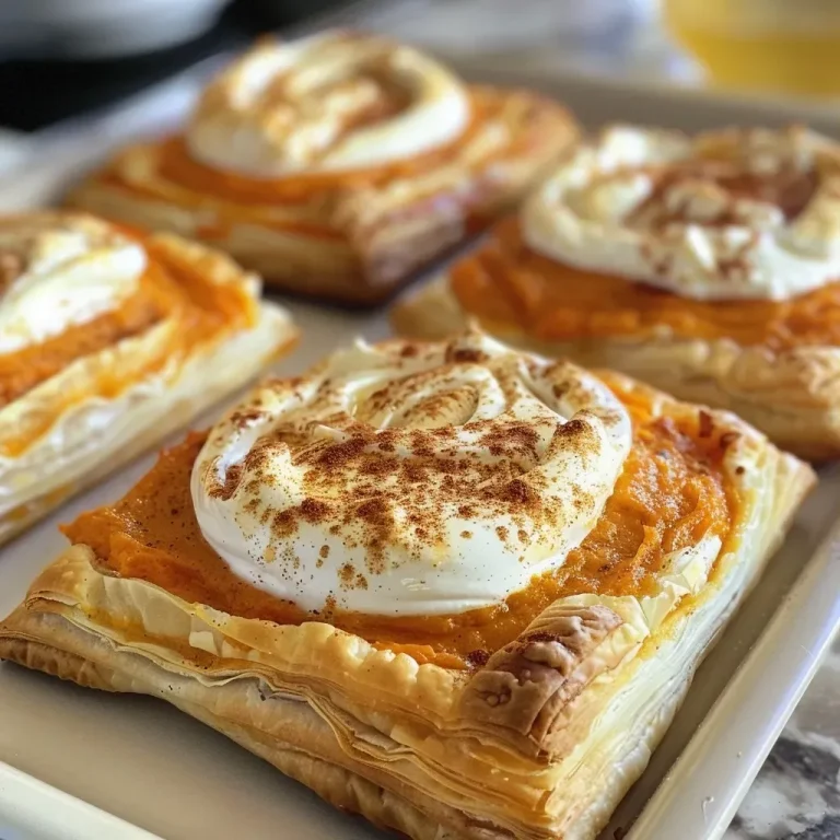 A Slice of Autumn: Crafting the Perfect Pumpkin Cream Cheese Danish A close-up side view of a Pumpkin Cream Cheese Danish with golden-brown pastry layers.