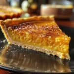 Close-up view of a Pumpkin Crème Brûlée Tart showcasing its golden caramelized top.