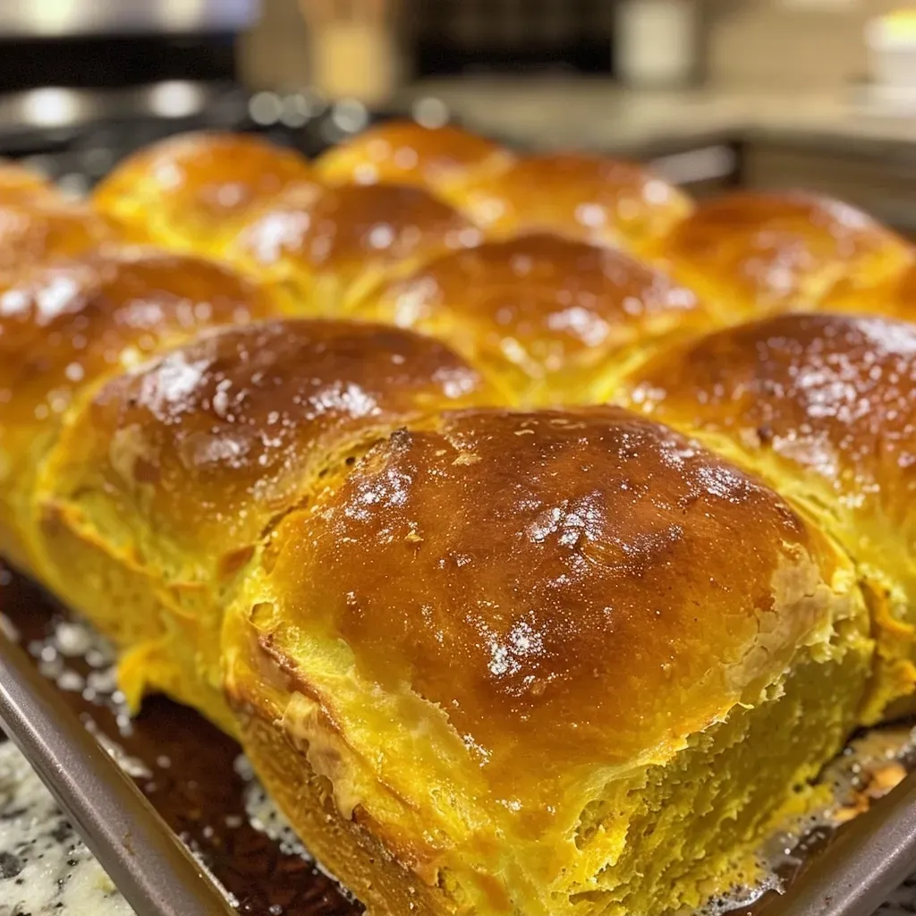 Juicy Pumpkin Dinner Rolls arranged on a plate, showcasing their fluffy interior and crusty exterior.