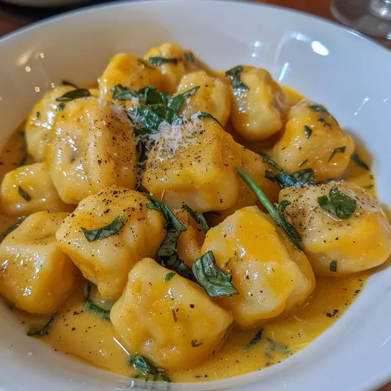 Harvest Flavors: How My Pumpkin Gnocchi Celebrates Autumn’s Bounty Close-up view of a plate of pumpkin gnocchi drizzled with olive oil and topped with sage.