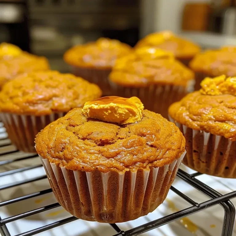 Close-up of golden-brown Pumpkin Honey Ricotta Muffins with a soft texture.