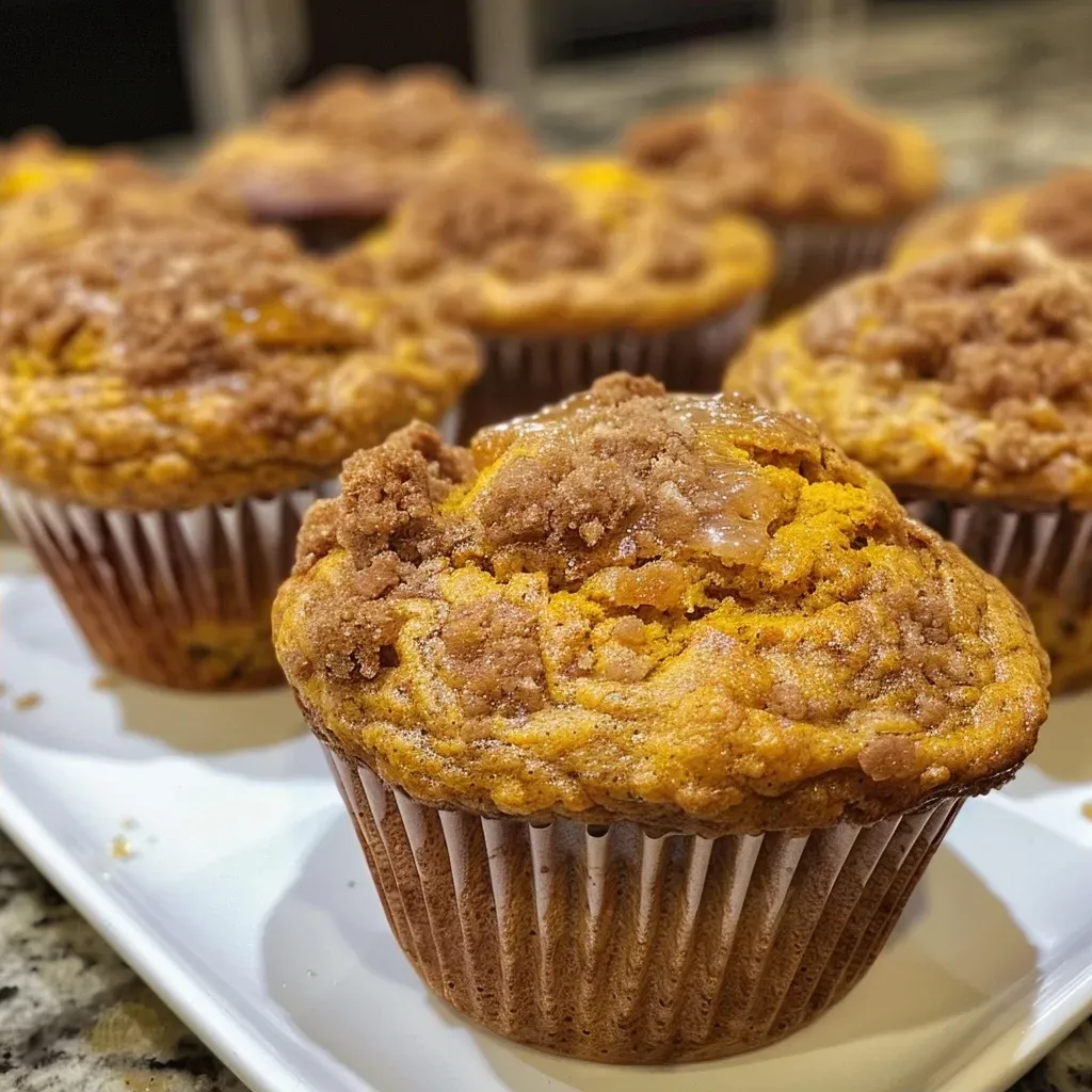 Side view of moist Pumpkin Honey Ricotta Muffins topped with a creamy layer.