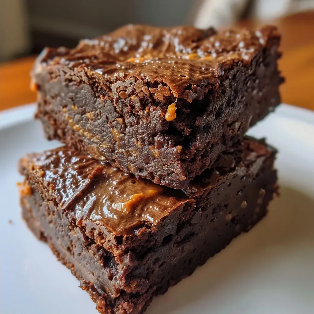 Side view of decadent Pumpkin Protein Brownies with a rich chocolate swirl.
