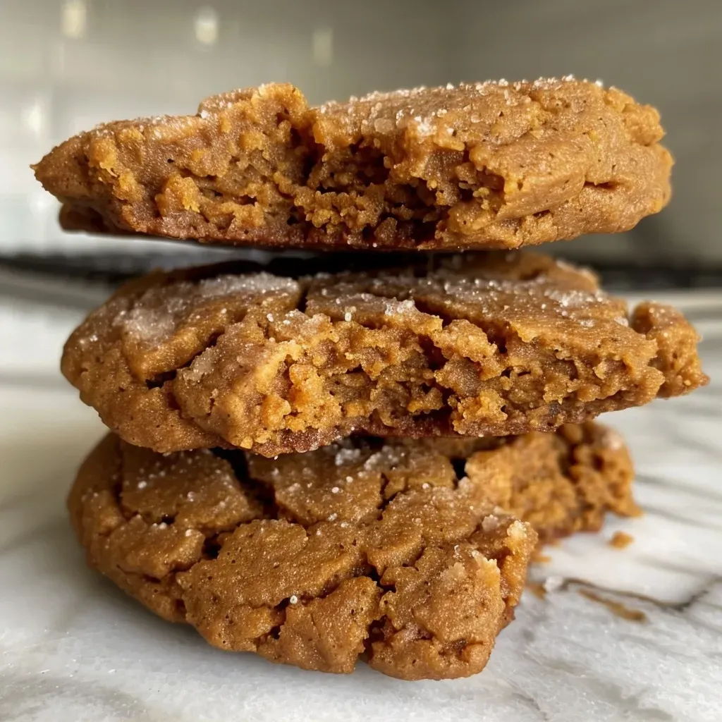 Side view of moist pumpkin protein cookies placed on a light surface.