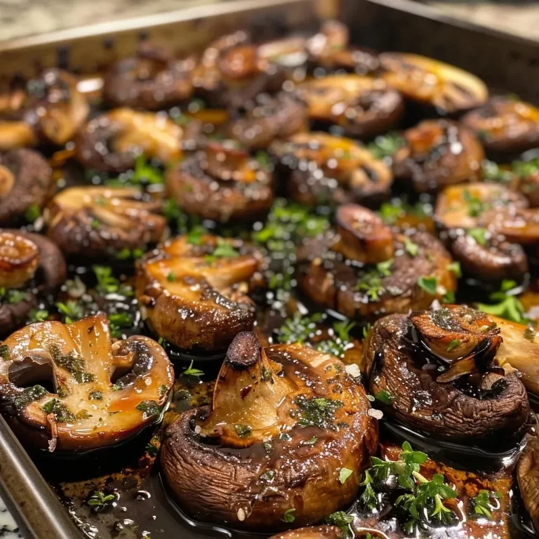 Savoring the Earth: How Roasted Mushrooms Elevate Your Table A close-up view of juicy roasted mushrooms glistening with olive oil and herbs.