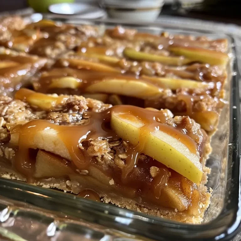 Harvest Harmony: Discovering Salted Caramel Apple Pie Bars That Unite Generations Side view of a slice of Salted Caramel Apple Pie Bar showcasing layers of apples and caramel.